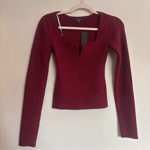 Lulu's Burgundy square neck with  deep v knit Sweater